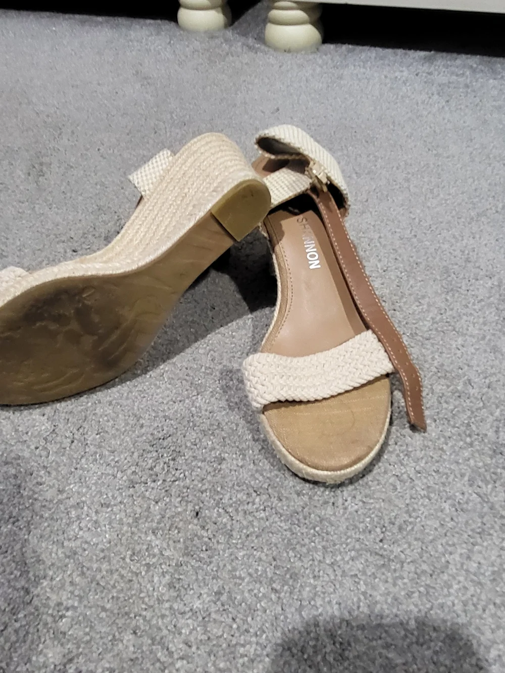 Michael Shannon Cream Braided Espadrille Wedge Sandals - Women's